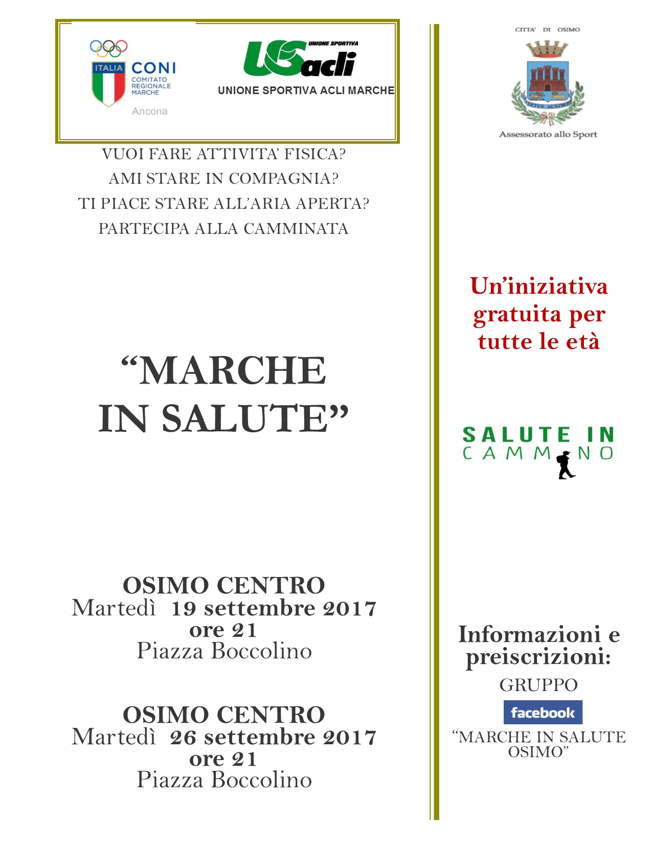 ll 19 settembre a Osimo riprende "Marche in salute"